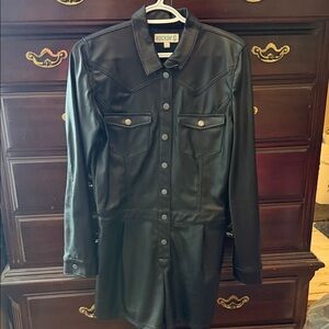 Rockin' G Black Faux Leather Romper Jumpsuit